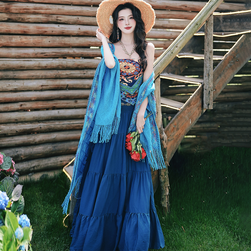 Xinjiang Travel Outfits, Stunning Thai Ethnic Style Camisole Dresses, Bohemian Exotic Dresses for Vacation
