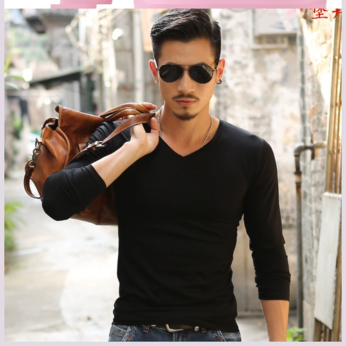 Зимнее удерживающее тепло нижнее белье, черное базовое термобелье, V-образный вырез, в обтяжку