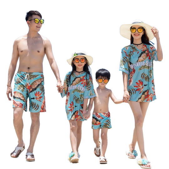 亲子装泳装一家四口泡温泉度假保守分体泳衣母女装海边沙滩游泳