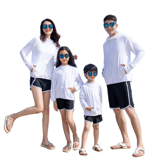 A family of three parent -child knitted sunscreen clothes baby long -sleeved skin, sandy, light breathable jacket air -conditioning uniform

