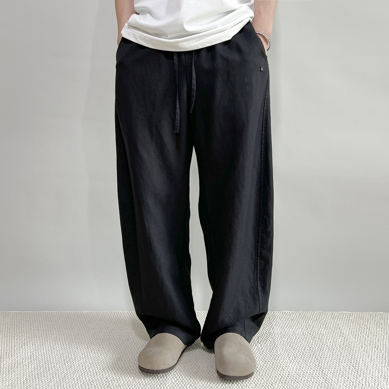 Fkbj Lyocell Linen Scimitar Pants Men's Trendy Loose Fit Drapey Vintage Casual Old Money Wide Leg Trousers Spring Summer