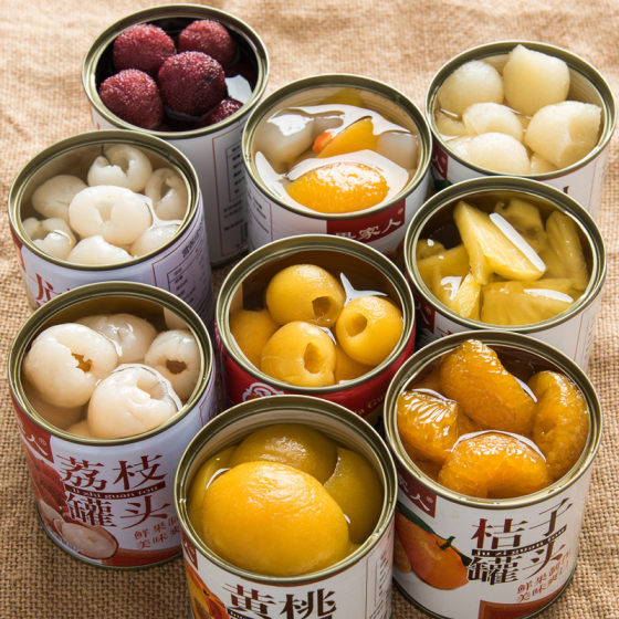 Fruit family canned fruit mixed box full box sugar water yellow peach lychee bayberry pineapple loquat rambutan 312g can