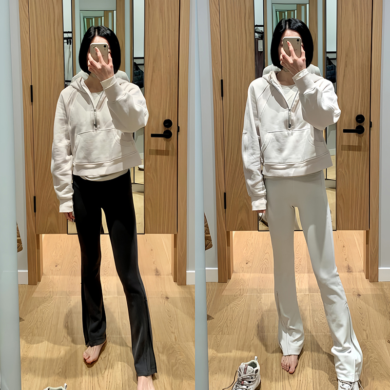 Lulu Style Magic Pants Softstrme Flared Pants with Slits Ribbed Slimming Long Pants Sports Fitness Wide-Leg Pants for Women