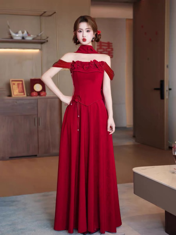 Plus-Size Off-Shoulder Toast Dress for Brides, High-End Luxury Engagement Dress, Women's Wedding Attire Plus-Size Off-Shoulder Toast Dress for Brides, High-End Luxury Engagement Dress, Women's Wedding Attire