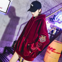 Autumn and winter 2021 new jacket loose Korean red gold velvet sweater womens velvet thick tide ins