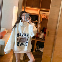 Lambskin sweater velvet thickened loose Korean version of autumn and winter 2021 new fluff turtleneck jacket Japanese womens fashion trend