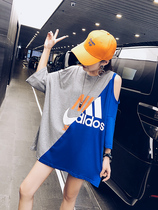 Short sleeve t-shirt woman 2022 new loose Korean version net red identical dinghy with a long section of overfire cecc in the shoulder blouse