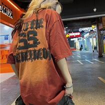 Euphoria Flame Letters Printed Tide Card Tshirt for men and women The same street Falling Shoulder Sleeves Heavy half sleeve blouse Chains