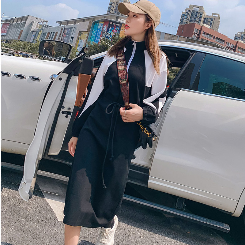 Sweatshirt woman autumn winter plus suede thickened loose Korean version 2022 new long version over kneecap skirt with slim collar sleeve head