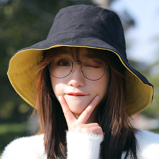 Fisherman Hat Women's Autumn Korean Version Trendy Versatile Japanese Double-Sided Thin Basin Hat Big Brim Sun Protection Hat Autumn and Winter