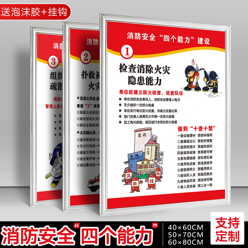 Fire Safety Three Competencies Four Tips System Cards Wall Chart Wall Factory Workshop Hotel Guesthouses School Upper Wall Management System Generic Version Signs Logo Stickers Custom Generic Version