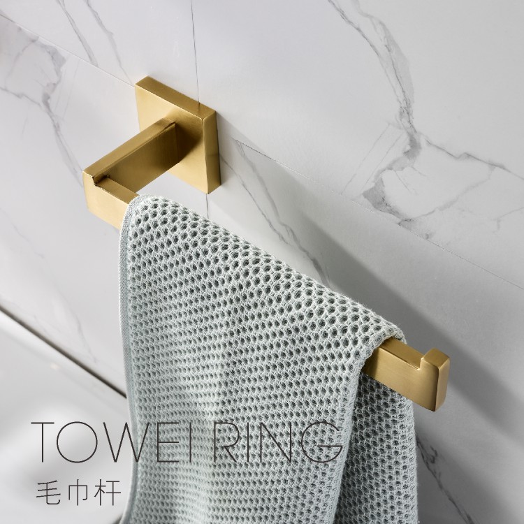Nordic Powder room hanging towel ring Perforated gold 304 stainless steel bathroom toilet towel rack wall hanging