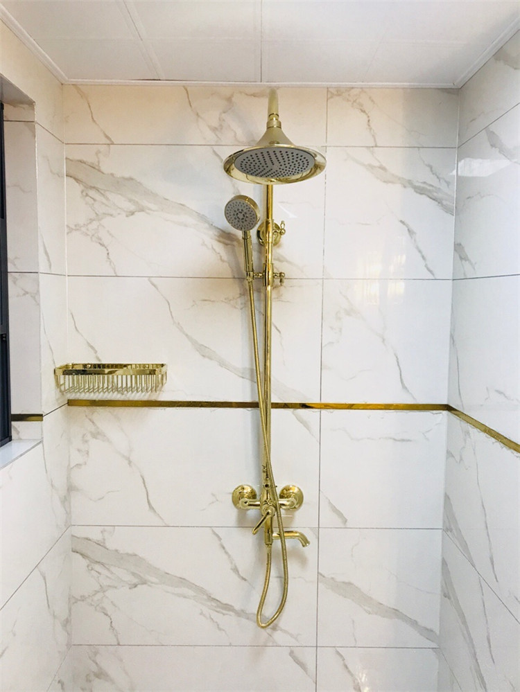 Golden full copper cold and hot water mixing valve large shower head shower head bathroom shower shower shower head suit