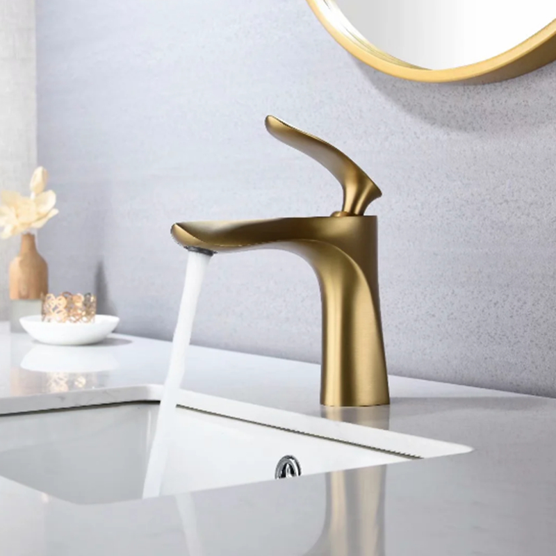 All copper hot and cold water faucet washbasin faucet Bathroom counter basin faucet Brushed gold basin faucet