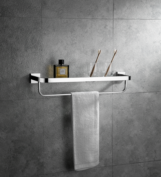 German minimalist 304 stainless steel wool towel rack glass shelfs Wall-mounted Makeup room Cosmetic Monolayer Mirror Front Rack