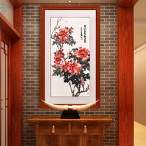 Suzhou handmade embroidery painting Su embroidery finished hanging painting porch vertical version living room peony flower decoration painting blossoms