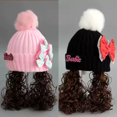 Baby autumn and winter New wig hat children Winter braid hat 0 girls Spring and Autumn long wool cap 1-2-3 years old