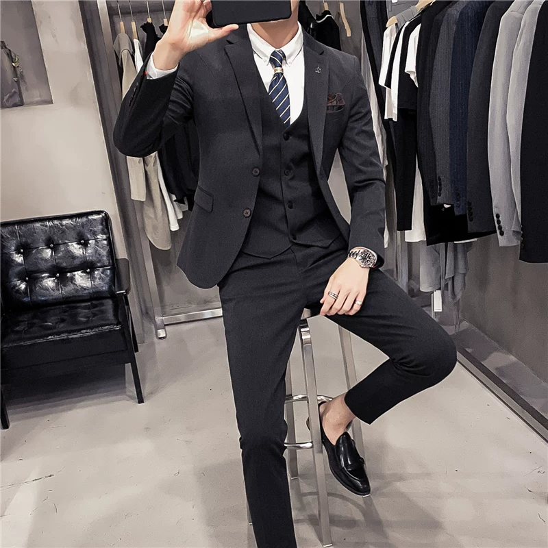 Костюм, пиджак, набор, свадебное платье, slim fit, набор из 3 предметов, британский стиль