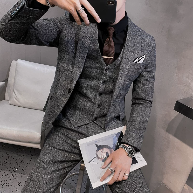 Костюм, пиджак, набор, свадебное платье, slim fit, набор из 3 предметов, британский стиль