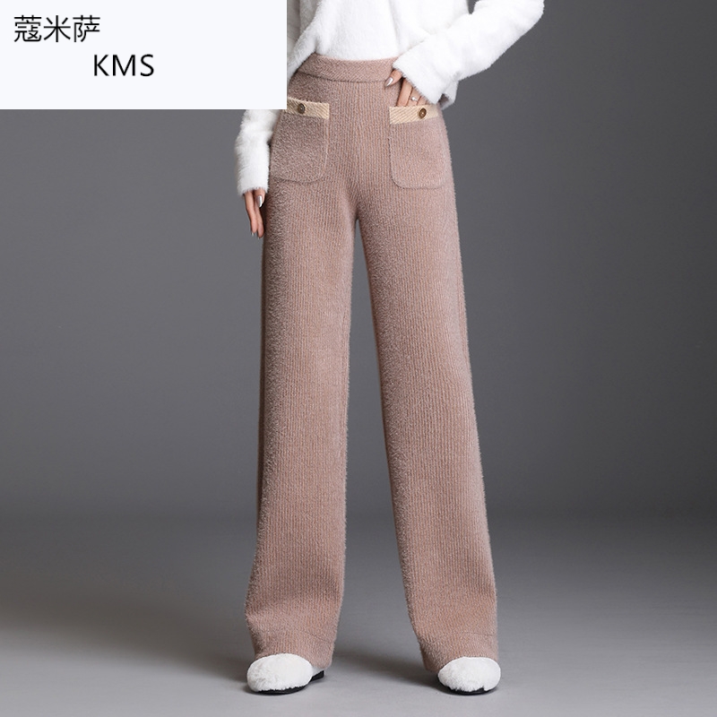 Misa tricolor nhung quần rộng chân 2019 mùa thu / chặt thắt lưng quần thời trang quần âu mặc lỏng lẻo của phụ nữ mùa đông phụ nữ mới của