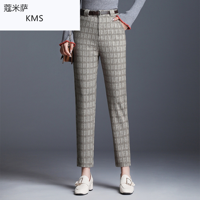 Kẻ sọc Harlan quần 2019 Autumn / Winter 2019 mới cao eo Steun quần Loose Anh Nhỏ Feet Hiện Slim Nine-Point Casual Pants nữ