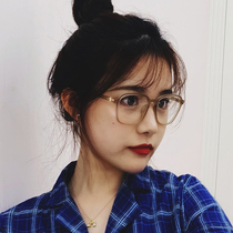 Anti-blue myopia glasses female matching degree small red book Green glasses plain black frame big face Net red eye frame male