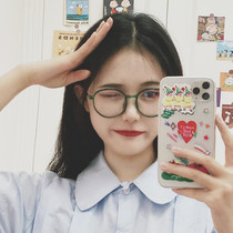 Retro literary students round transparent green anti-blue radiation myopia glasses female flat frame big face Korean tide