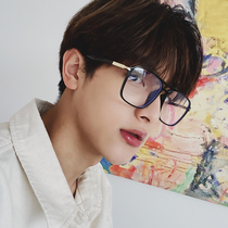 Japanese mens black frame glasses square double beam frame round face thin anti-blue radiation myopia eye frame womens tide