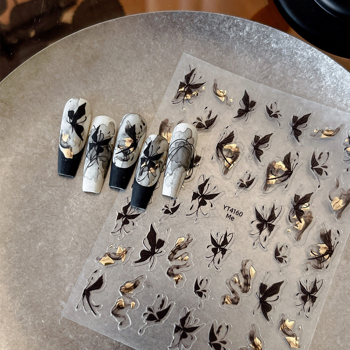 Ribbon Fabric Bow Nail Art Stickers Ink Wash Butterfly Gold Foil Butterfly Fluttering Adhesive Nail Decoration Stickers