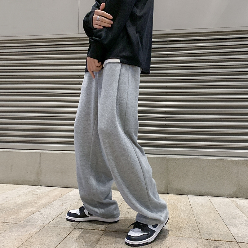 Summer Straight-Leg Wide-Leg Pants for Men, Extended Length Jogger Sweatpants, Couple Casual Pants, Knitted Sweatpants with Drape Effect, Floor-Length Pants