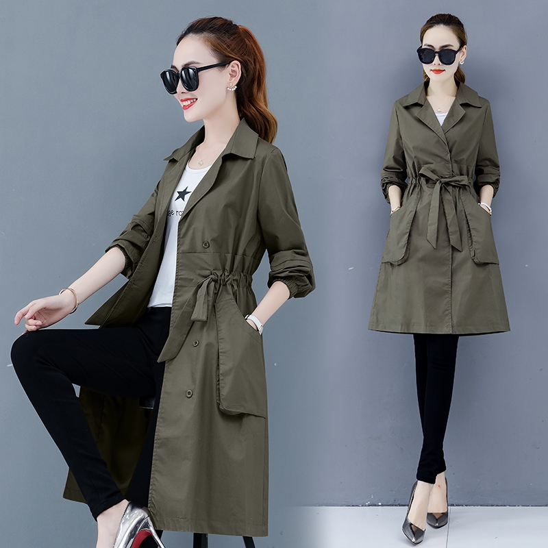 phụ nữ áo Windcoat 2020 mùa xuân và mùa thu Hàn Quốc phiên bản mới của những bộ quần áo dài eo-chiều dài cơ thể đeo trên thủy triều áo mỏng