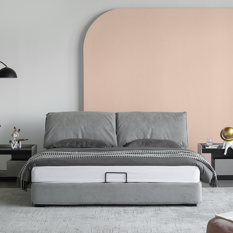 Willy-style minimalist fabric art bed main bed modern minimalist tech bunk bed ins wind double bed with silence and soft bag bed-Taobao