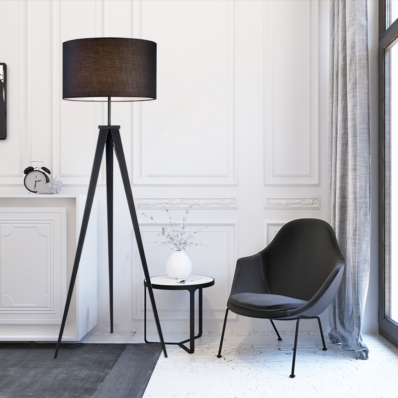 Postmodern light and luxurious bedside bedroom living room floor lamp modern exhibition hall-like inter-board creative fabric with three feet of vertical lamp