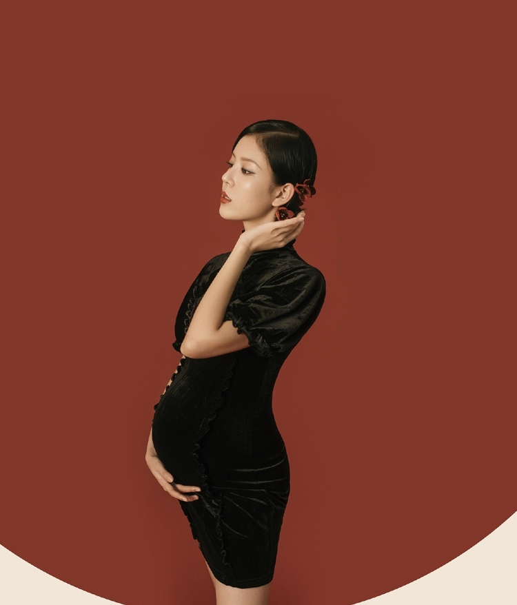 657 black pregnant woman qipao Chinese wind work stroke gestation clothing rental photo studio to write real photo photo clothes