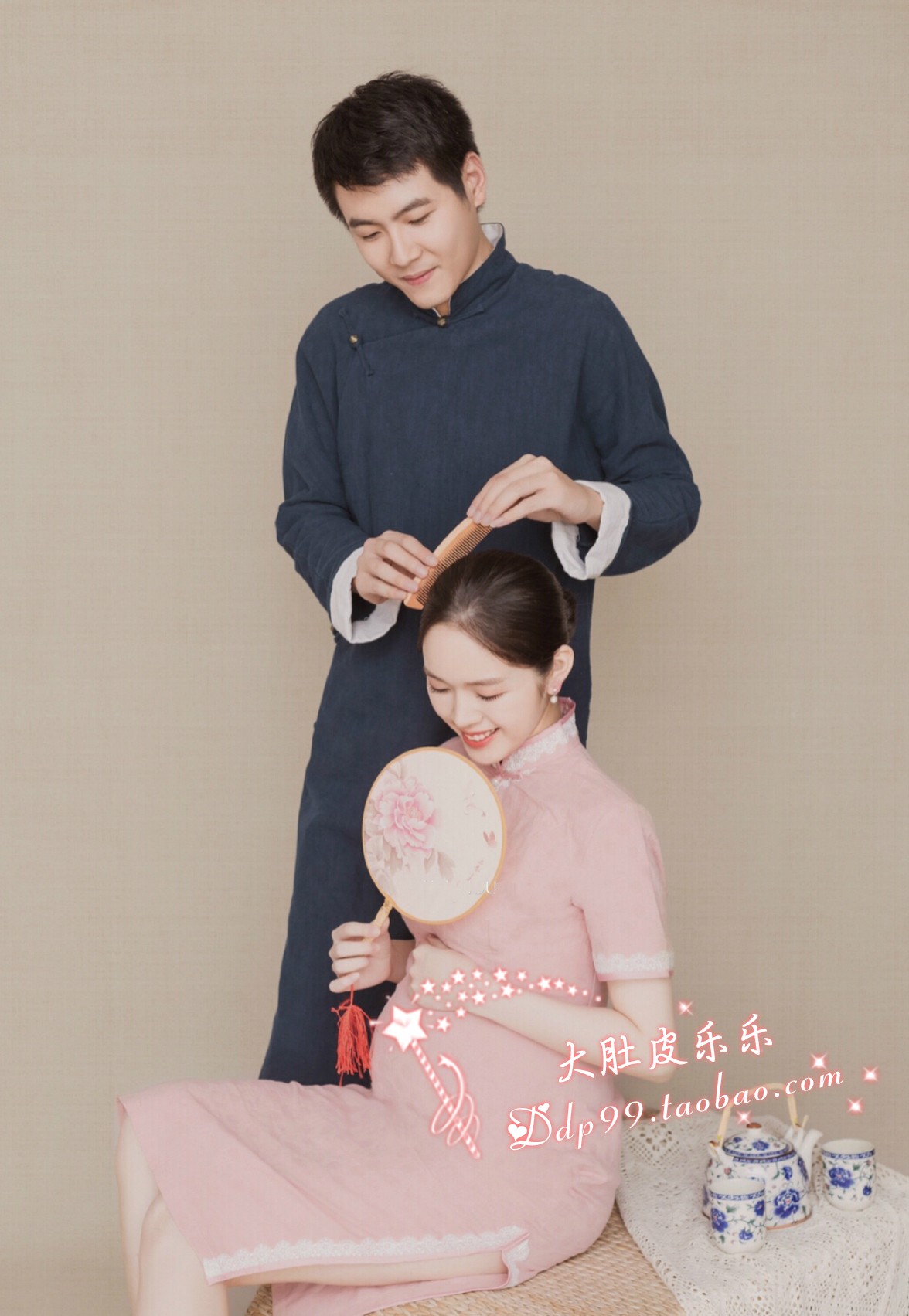 701 adolescent pregnant women write a real clothing qipao out of the rental photo gallery to take a small fresher mid-country wind pregnancy photo dress