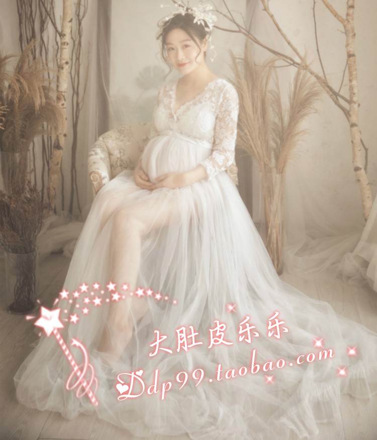 530 rental pregnant woman white lace fairy yarn dress photo studio shot Korean beautiful fresh pregnancy photo wedding dress skirt