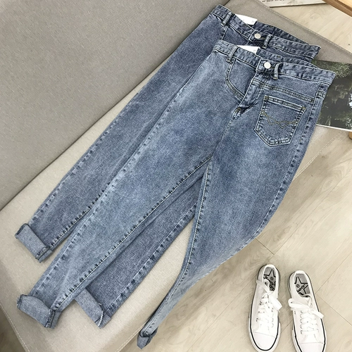 Летние синие модные джинсы, штаны, карандаш, свободный прямой крой, новая коллекция, облегающий крой