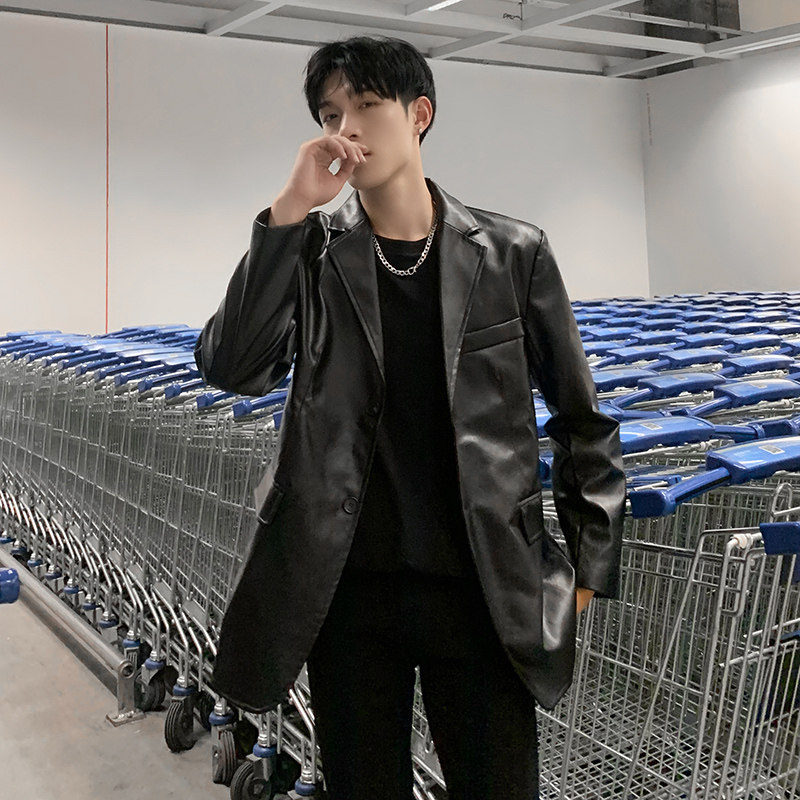 MIJIJU Spring-autumn locomotive suits leather clothes men's mid-autumn men's youth ruffians handsome leather jacket jacket 8106-Taobao