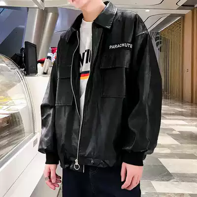 Autumn and winter locomotive clothing leather men's tide loose Korean trend Handsome Men's pilot youth leather jacket jacket
