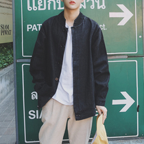 Spring black denim jacket mens jacket Korean version of the student handsome loose trend wild denim tooling coat