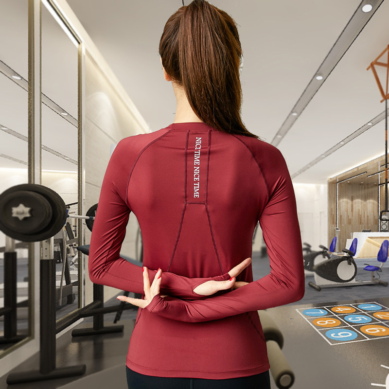Quick-drying women's long-sleeved T-shirt autumn slim net red running sports tight gym top yoga suit set