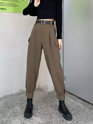 Large size women's pants fat mm tide spring and autumn loose casual pants 200 kg thin cargo mobile drawstring trousers Harlan pants