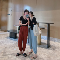 Summer Ice Silk Fairy Cool Pants 3 0 Thin bloomers loose bunch feet anti mosquito pants casual wide leg ankle-length pants