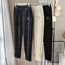 Cherry blossom pants autumn and winter grandma pants plus velvet padded trousers high waist female milk velvet radish pants