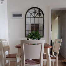  American wrought iron fake window frame Living room decorative mirror Wall background hanging bedroom bedside dressing mirror Curved mirror