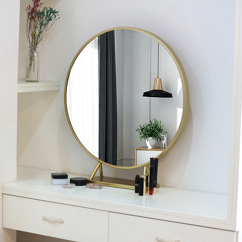 Nordic Bedrooms Round Makeup Mirror Princess Desktop Cosmetic Mirror Hotel Decoration Swing to desktop mirror Dresser Bathroom Mirror