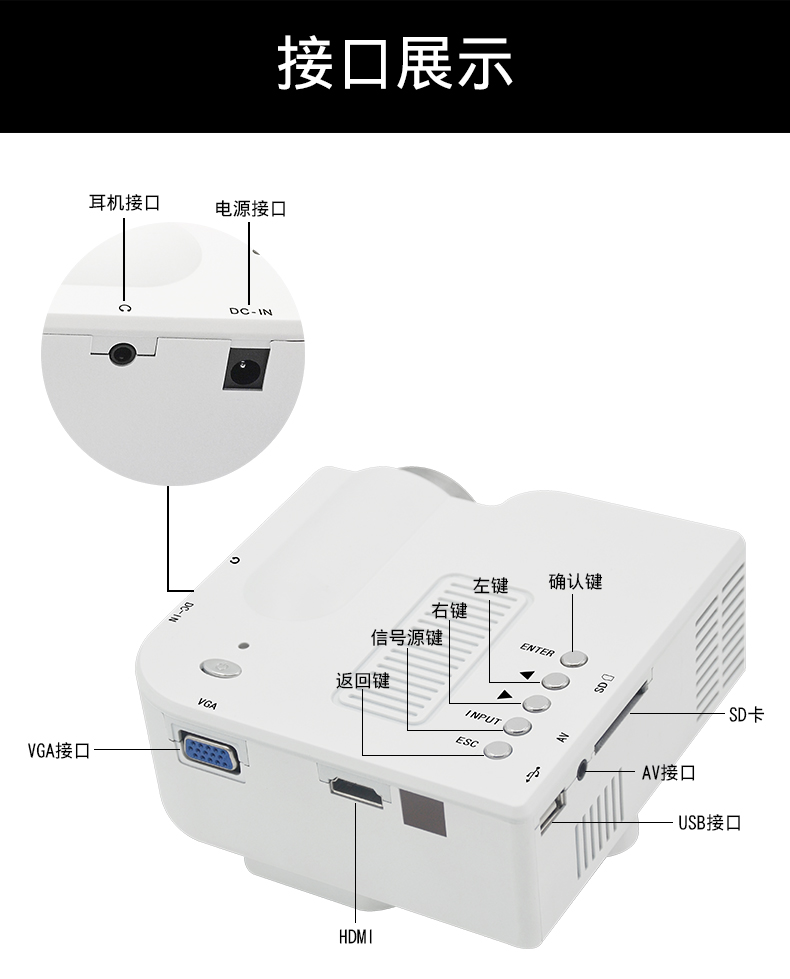 Le Jiada YG270 điện thoại di động gia đình có màn hình máy chiếu micro cầm tay led máy chiếu HD nhỏ rạp hát tại nhà không dây wifi1080 ký túc xá rạp hát tại nhà Android không có TV màn hình - Máy chiếu