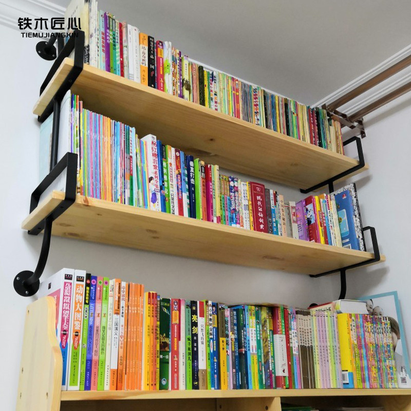 Iron Art Wall-mounted Wall Lined Shelf Wall Wood Shelf Wall Solid Wood Shelf Flower Shelf Multilayer Containing Deck Carrier Gravity Strong