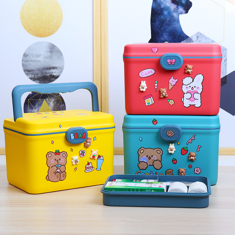 Cartoon Cute Plastic Multilayer Home Emergency Medical Medicine Kit Baby Children Hair Accessories Stationery Multipurpose Containing Box box