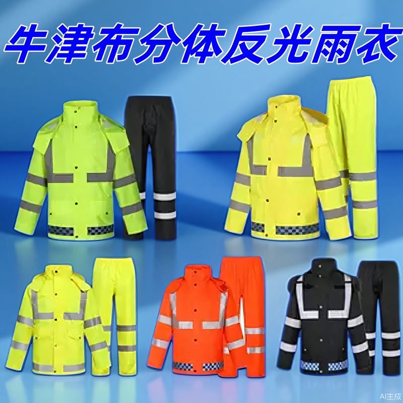Reflective Traffic Raincoat and Rain Pants for Men, Oxford Cloth, Fluorescent Green and Yellow, Thickened Rainproof Clothing, Men's Fashion Set with Printing